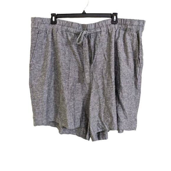 Womens Plus Size 26 Linen Blend Shorts Gray Elastic Drawstring Waist Minimalist - Picture 1 of 4